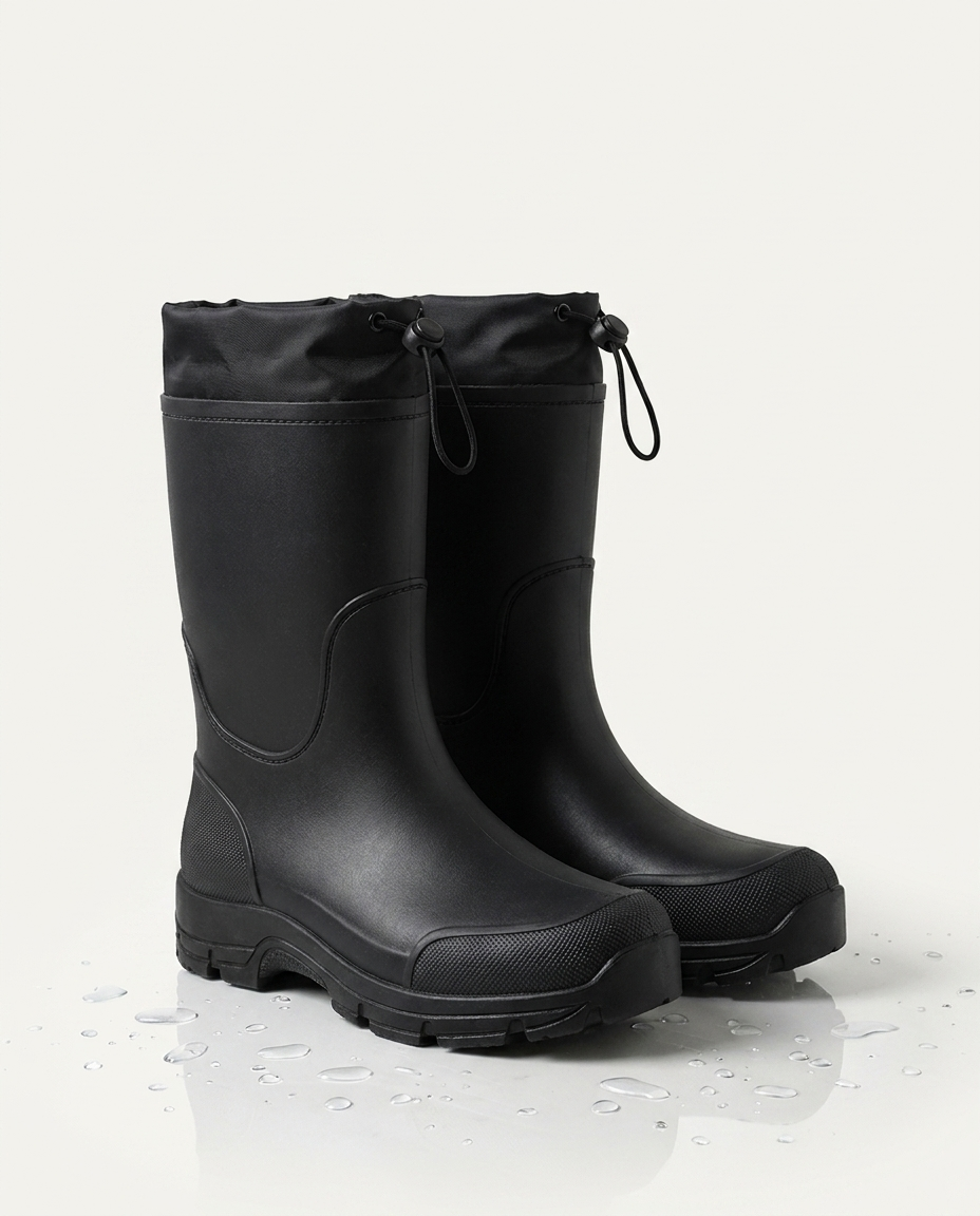 NaturWide wasserdichte Outdoor-Stiefel in Schwarz mit Zugverschluss und robuster Profilsohle